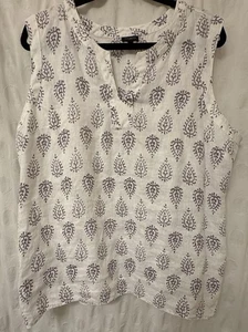 Talbots Sleeveless Top Scoop Neck Linen Cotton Natural Paisley Top. Size XL. - Picture 1 of 7