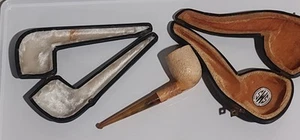 Vintage Tobacco Pipe With 2 Block Meerschaum Cases - Picture 1 of 9