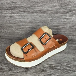 The Art Company Mykonos Brown Leather Double Strap Buckle Sandals Size UK 6.5 - Imagen 1 de 18