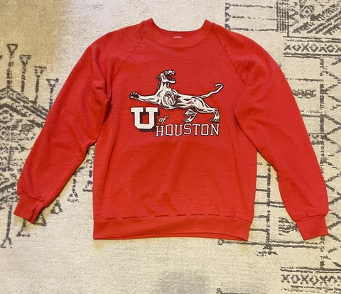 Vintage 80s 90s Houston Cougars NCAA Red Sweatshirt Jerzees Large Single Stitch Cover