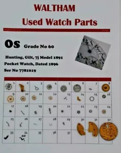 Piezas de Reloj Antiguo Waltham 0 0s Modelo 1891 Grado 61 Ser No 13178109 WP8/09 - Imagen 1 de 1