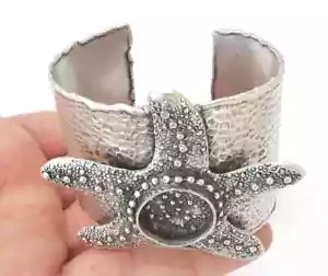 Starfish Bracelet Blank Cuff Blank Adjustable Antique Silver Plated Brass G25527 - Picture 1 of 2