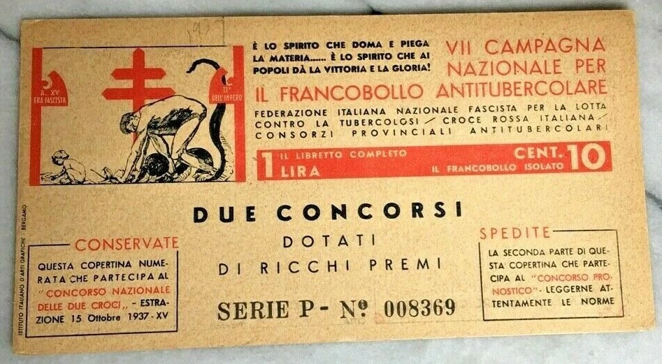 1937 ITALY ANTI-TUBERCULOSIS TB CHARITY STAMP BOOKLET, WITH WALT DISNEY POSTCARD - Image 1 of 4