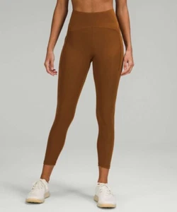 NUOVO CON ETICHETTE LULULEMON POWER THRU HIGH RISE TIGHT 25 MARRONE RAME TAGLIA 0 TASCA LATERALE W5CVIS - Foto 1 di 12