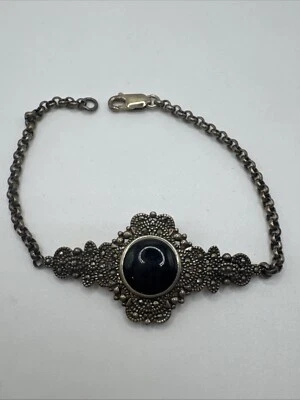 Pulsera de plata de ley 925 de marcasita y ónix Foto 1 de 4