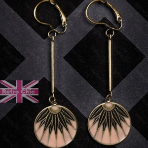 Pendientes colgantes largos estilo vintage inspirados en el Art Deco discos esmaltados - Imagen 1 de 3