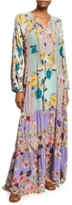 Johnny Was XS Dress Penelope Floral Printed Tiered Maxi Long Silk Tassels Tie - Picture 1 of 13