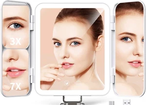 Rechargeable Lighted Makeup Mirror, Portable Led Vanity Mirror, Dimmable, Magnif - Picture 1 of 12