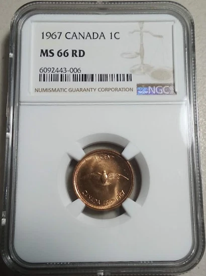 :1967 1C ELIZABETH-II CANADA CENTENNIAL DOVE 1867-1967 NGC MS66RD TOP POP 16/0 - Image 1 of 2