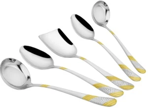 5 Pieces Stainless Steel Golden Serving Spoon Set for Dining Table/Kitchen, 1.8 - Picture 1 of 8