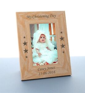 Personalised Christening Gift Engraved Wooden Photo Frame Christening Day