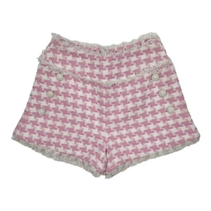 Louise James Houndstooth Tweed Fringe Shorts High Waisted Pink White Medium $179 - Picture 1 of 11