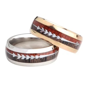 Stainless Steel Wood Grain Arrow Inlaid Ring - Picture 1 of 6