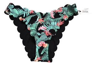 NWT Victoria's Secret VS Black Green Scalloped Brazilian Bikini Bottom SMALL NEW - Picture 1 of 9