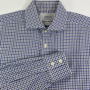 Charles Tyrwhitt blau grau kariertes Hemd 16/35 gespreizter Kragen bügelfrei Slim Fit - Bild 1 von 11