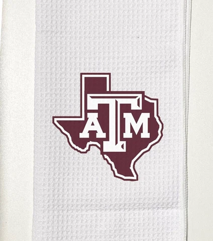 Texas A&M Aggies Golf Towel, 12 x 20, with carabiner, White Cover