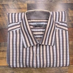 Johnston Murphy Tailored Fit Shirt Mens Large Tan Geometric Button Up - Picture 1 of 14