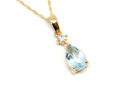 9ct Gold Blue Topaz and CZ Pendant Teardrop Necklace and 18" chain Gift Boxed