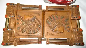 ANTIQUE USA JUDD NATIVE AMERICAN INDIAN BOOKENDS BOOKRACK CAST IRON RACK SLIDE - Picture 1 of 10