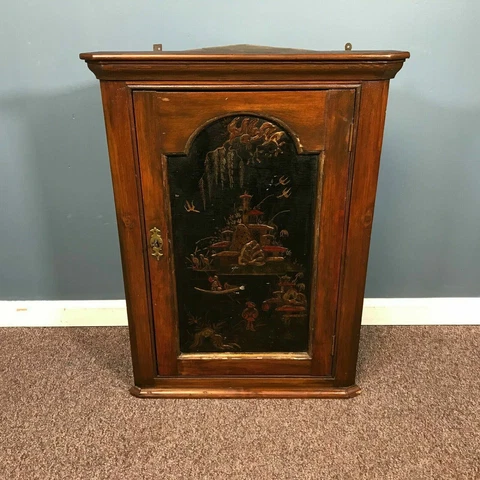 Rare Antique Chinoisserie Decorated Hanging Corner Cabinet Cover