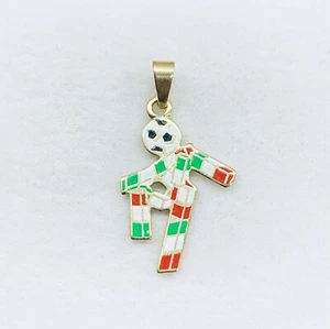 18k Gelbgold Fußball Ball Kopf Spieler Italien Flagge Emaille Anhänger Charm 750 1,4g - Bild 1 von 5