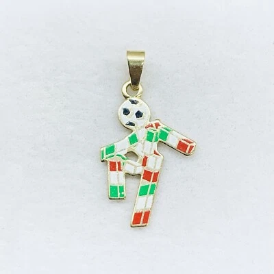 18k Yellow Gold Soccer Ball Head Player Italy Flag Enamel Pendant Charm 750 1.4g - Image 1 of 4