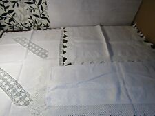 3 Vintage Linen & Lace Tray Cloths 1 With Gold Floral Embroidery