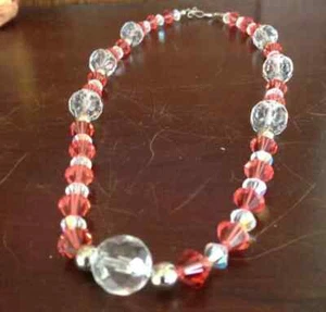 Handmade Necklace Pink and Clear Acrylic Beads 18" - Picture 1 of 6