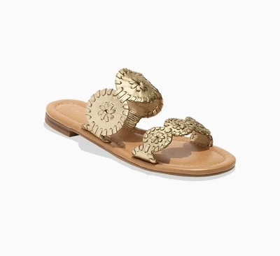 Sandalias Jack Rogers Lauren II de cuero cosido al látigo doradas 7,5 ($138) nuevas sin caja Foto 1 de 4