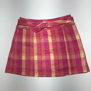 St. John's Bay Mini Skort Womens 8 Stretch Plaid Cute Pink & Yellow Belted Y2K - Picture 1 of 16