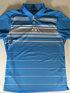Camisa Polo Oakley Para Hombre Grande Golf Azul Manga Corta Rayas Cuello Botones - Imagen 1 de 10