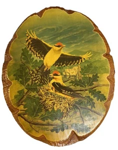 VTG 1987 Rustic Wooden Plaque Decoupage Wild Birds 6.5” W 8.25” H Cabin Nature - Picture 1 of 3