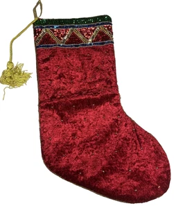 Roter Samt Weihnachtsstrumpf mit Pailletten und Quaste - Bild 1 von 4