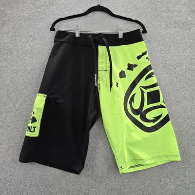 Mauibuilt Men Shorts 30 Green Swimwear Graphic Print Hawaiian Islands Board - Image 1 of 4