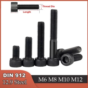 Tornillos de tapa de enchufe negros M6 M8 M10 M12 12,9 pernos de llave Allen de alta resistencia DIN912 - Imagen 1 de 10