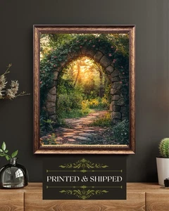 Sunset Garden Archway Print Romantic Nature Wall Art Floral Pathway - Picture 1 of 5