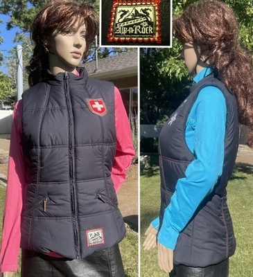 ALP N ROCK reversible puffy vest swiss ski embroidered appliques womens 2 small - Image 1 of 4
