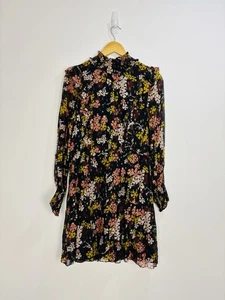 Whistles Dress Women Size 10 Black Gold Floral Sheer Chiffon Long Sleeve Autumn - Picture 1 of 10