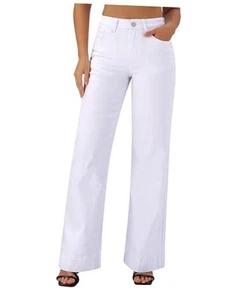 Women's Wide Leg Jeans Casual High Waisted Stretchy Baggy Loose Long Trouser - Picture 1 of 6