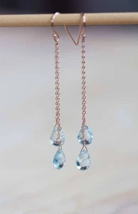 Aguamarina piedras preciosas facetadas cuentas oro rosa 18k pendientes... - Imagen 1 de 10
