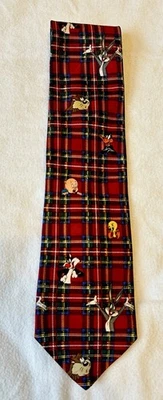 Looney Tunes Bugs Bunny Taz Tweety Sylvester Red Plaid 100% Polyester Tie - Image 1 of 2