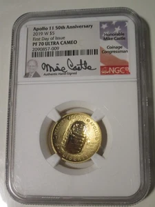 2019 W $5 Gold Apollo 50th Anniv First Day Of Issue PF70 Ultra Cameo NGC - Picture 1 of 4