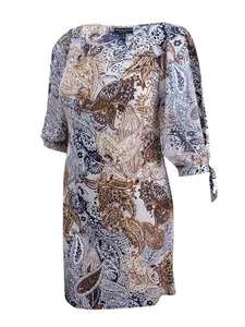 Connected Women's Paisley-Print Split-Sleeve Dress (10, Navy) - Picture 1 of 2