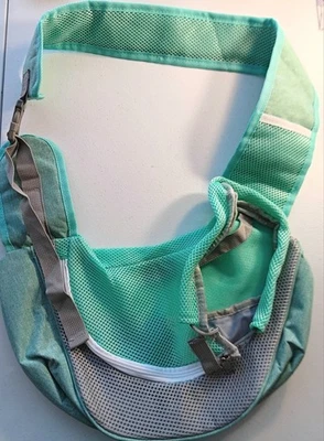 New Small Dog Carrier Sling Tote Over The Shoulder Bag Green & Grey Mesh Puppy - Image 1 of 3