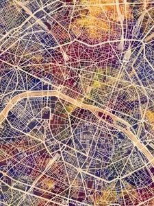 Poster - Paris Map, Modern Abstract City Streets, 4 Sizes - Picture 1 of 25