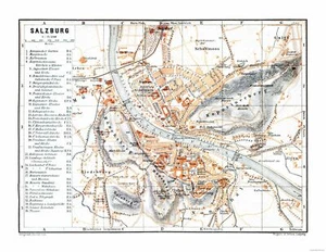 Historische Karte - Salzburg Österreich - Baedeker 1896 - 29,72 x 23 - Vintage Wandbild - Bild 1 von 20