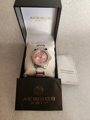 Akribos XXIV Womens Pink Genuine Ceramic Quartz Movement Watch AK514PK - Image 1 of 4