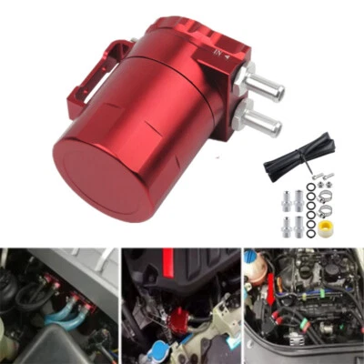 Car Red Baffled Aluminum Small Drain Reservoir Tank Oil Catch Can Baffle Filter - Image 1 of 4
