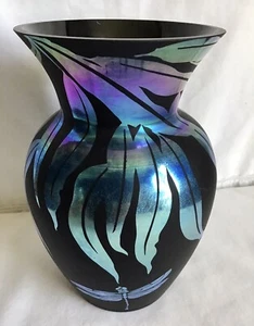 Fenton Kunstglas Limited Edition Favrene Sand geschnitzt Libelle Vase - Bild 1 von 4