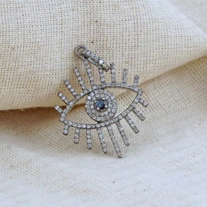 Colgante de plata 925 maciza con dije de mal de ojo pavé de diamantes y zafiros - Imagen 1 de 7